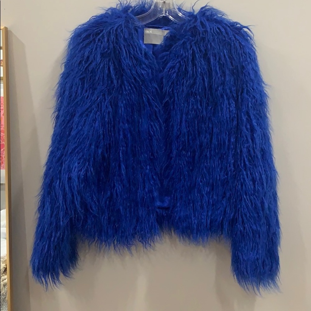 ASOS faux fur blue coat size 4
